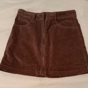 Corduroy Zip-Front Mini Skirt - Mauve